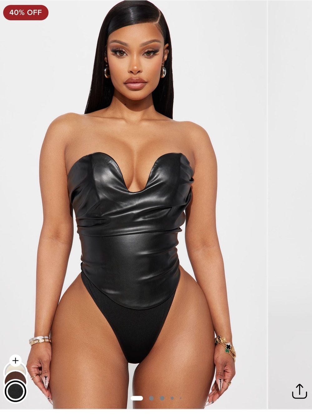 Fashion Nova Black Strapless Leather-Look One Piece Swim